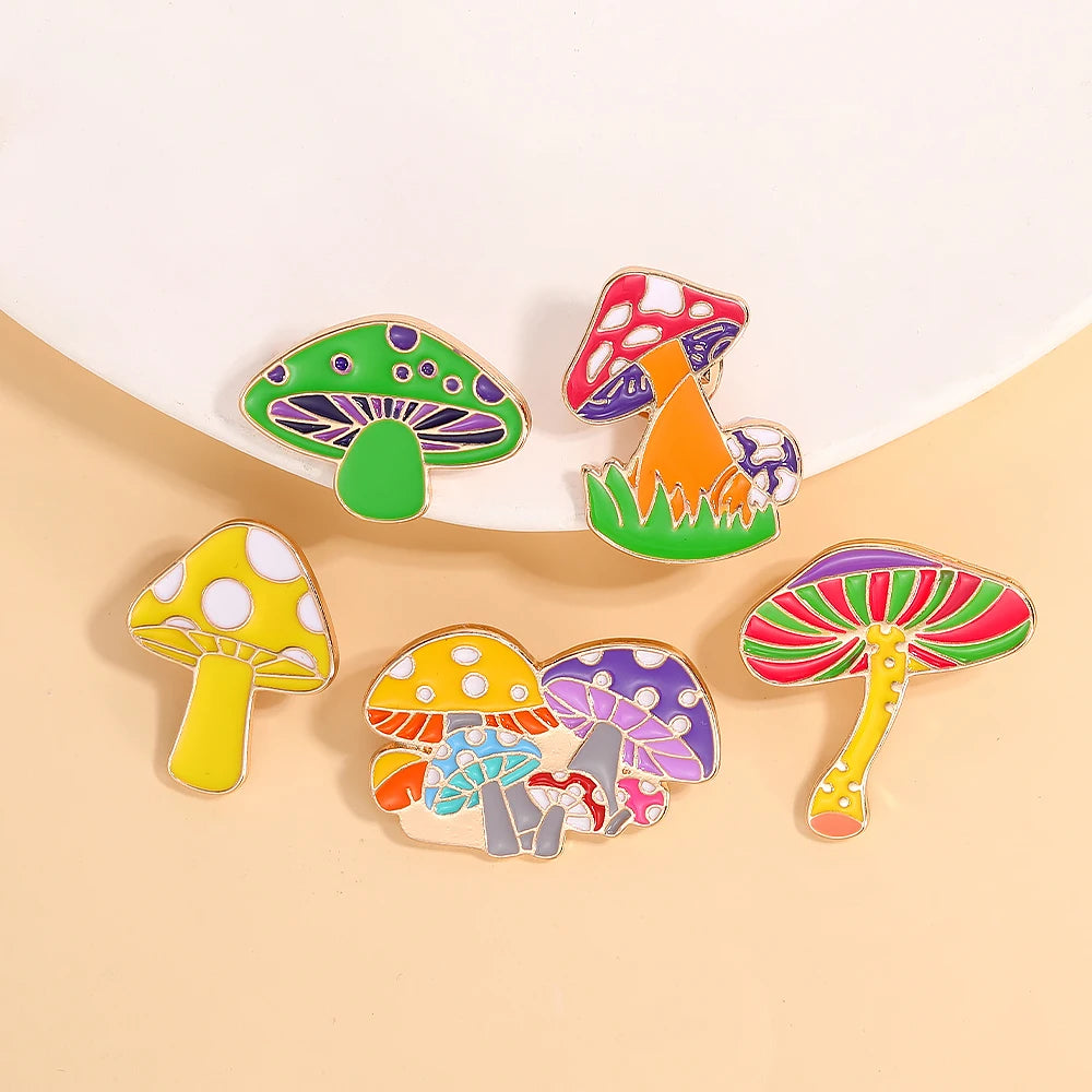 Mushroom Enamel Festival Pins.  Drip Pins