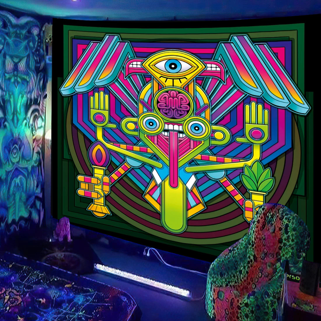 HD [UV] Black Light Psychedelic Mayan / Aztec Inspired Tapestry Collection