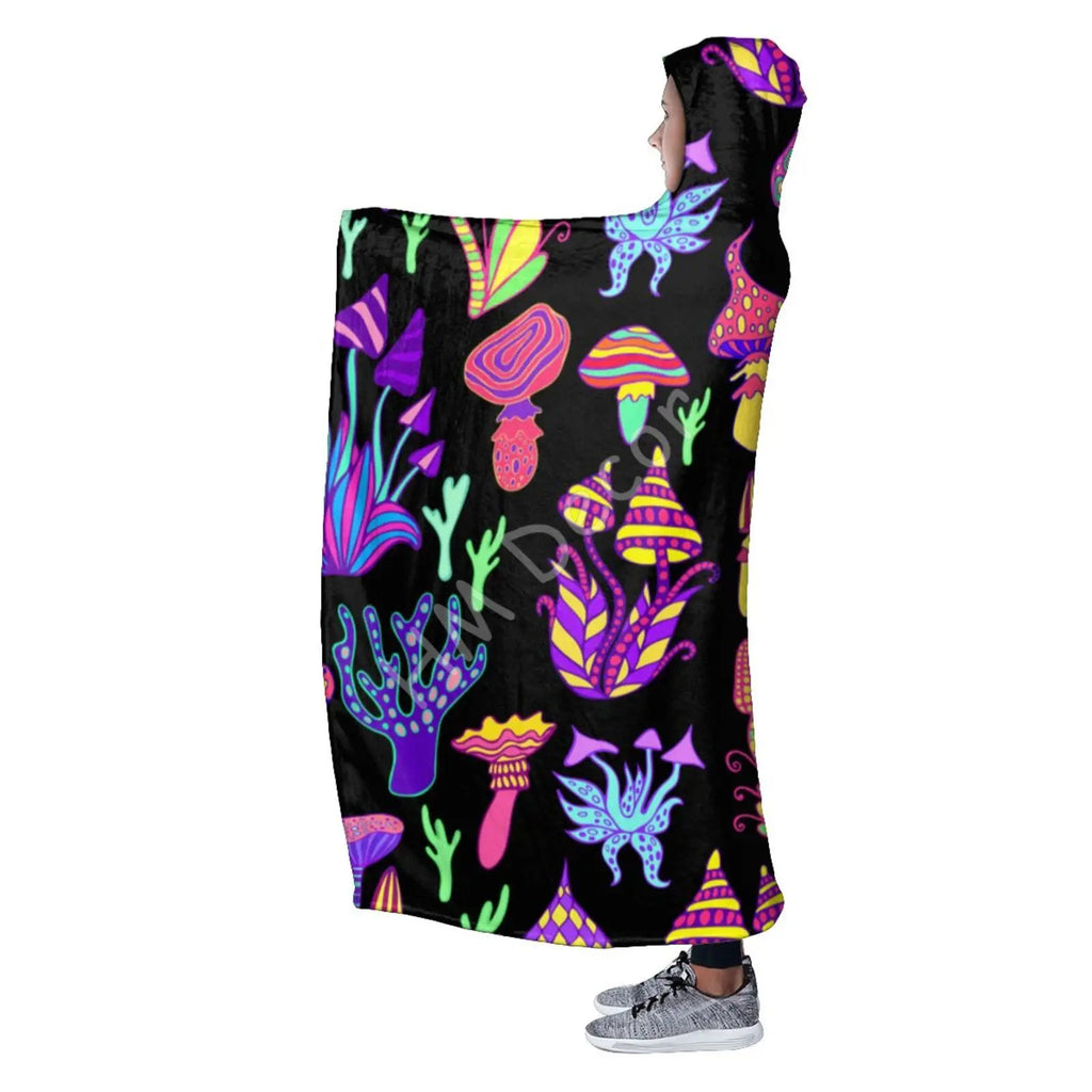 Trippy Shrooms Hooded Blanket.  Raverfrog Psychoactive Snuggle 🐸