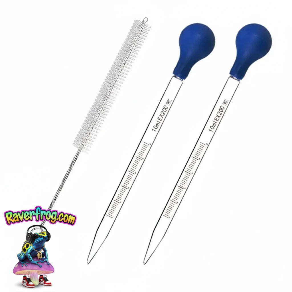 2Piece Clear Glass Graduated Pipette with Cleaning Brush.  10ML Capacity - Ultra-Precise Measurements printed on Glass. Easily clean and reuse!