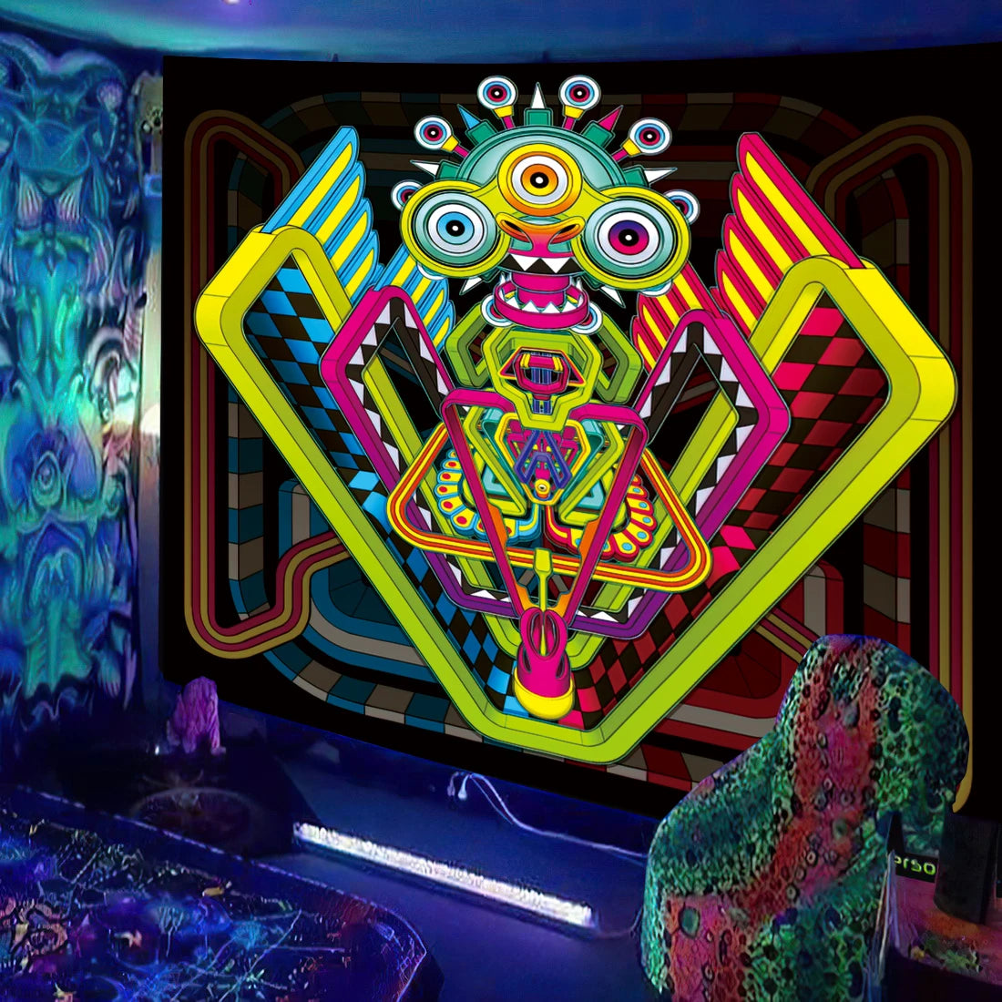 HD [UV] Black Light Psychedelic Mayan / Aztec Inspired Tapestry Collection