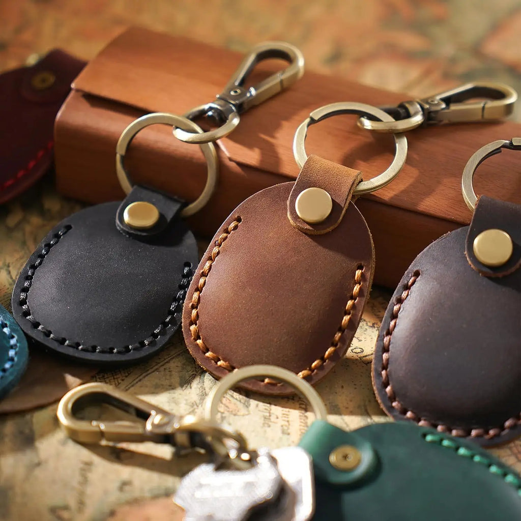 Handmade Genuine Leather Airtag Holder for Keys / Keychain.
