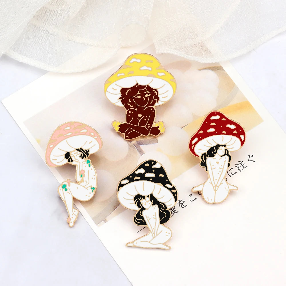 Mushroom Trippy Sisters Enamel Drip Pins.