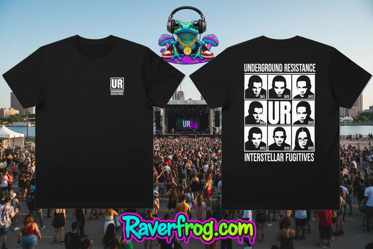 **JEFF MILS** Detroit Exclusive. Underground Resistance - Detroit Techno Pioneers. Jeff Mills and Robert Hood Exclusive T-Shirt.  Matching Hoodie Available.
