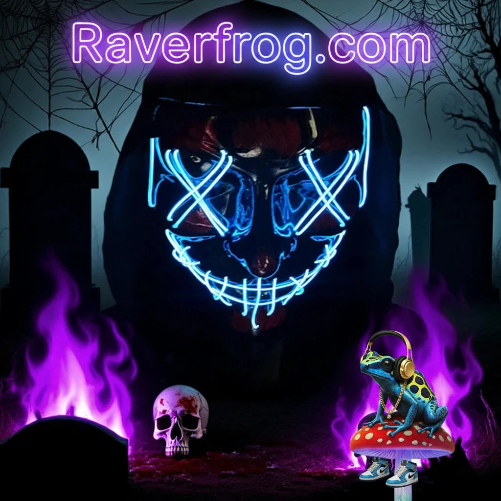 Wireless Neon LED Festival Mask.  **AAA Battery Powered** Wireless Set-Up.  Multi-Mode Options.  18hr Battery Life!