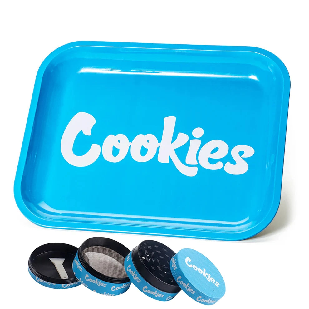 COOKIES BRAND Stainless Steel Rolling Tray and Diamond-Cut Herb Grinder.  Separate or Combo Purchases Available.