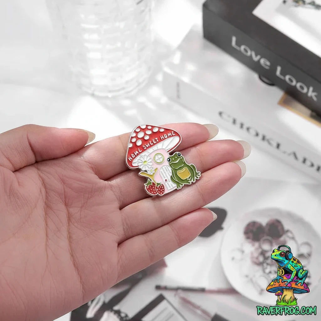 Cute R.F. Mushroom and Frog Home Enamel Pins