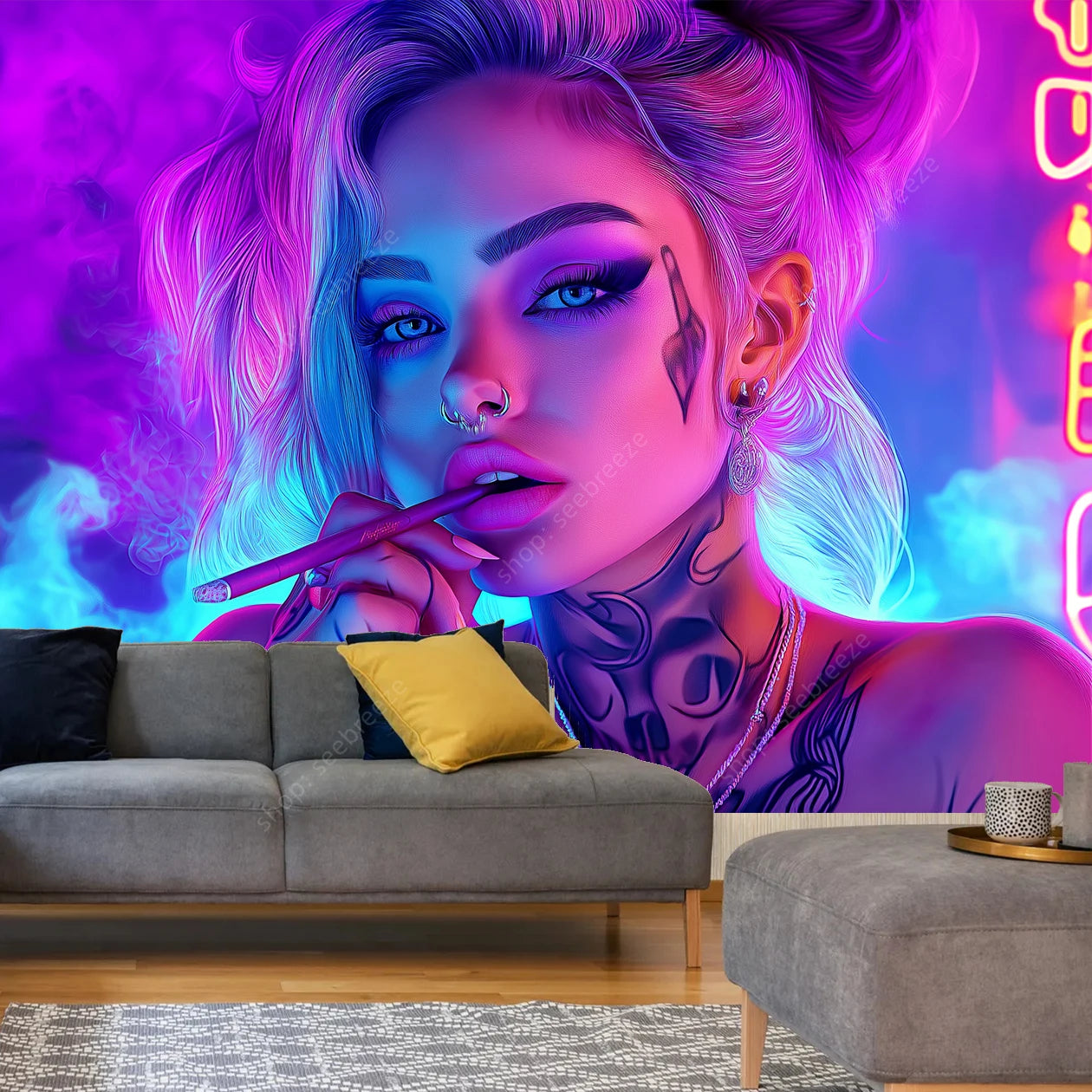 Stylized HD Graphic Sexy Smoker Tapestry Collection