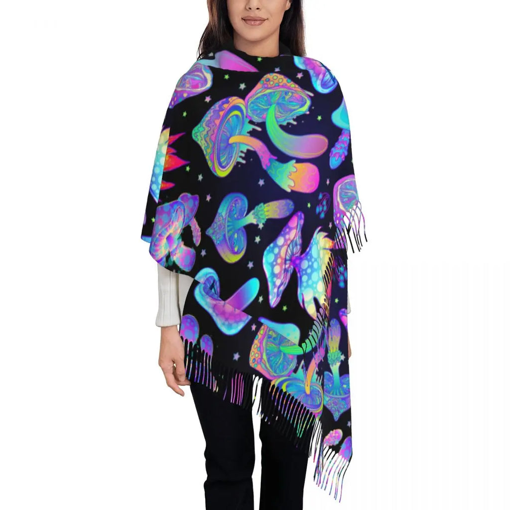Trippy Mushroom Psychedelic Shawl.  5.7 FT Size.