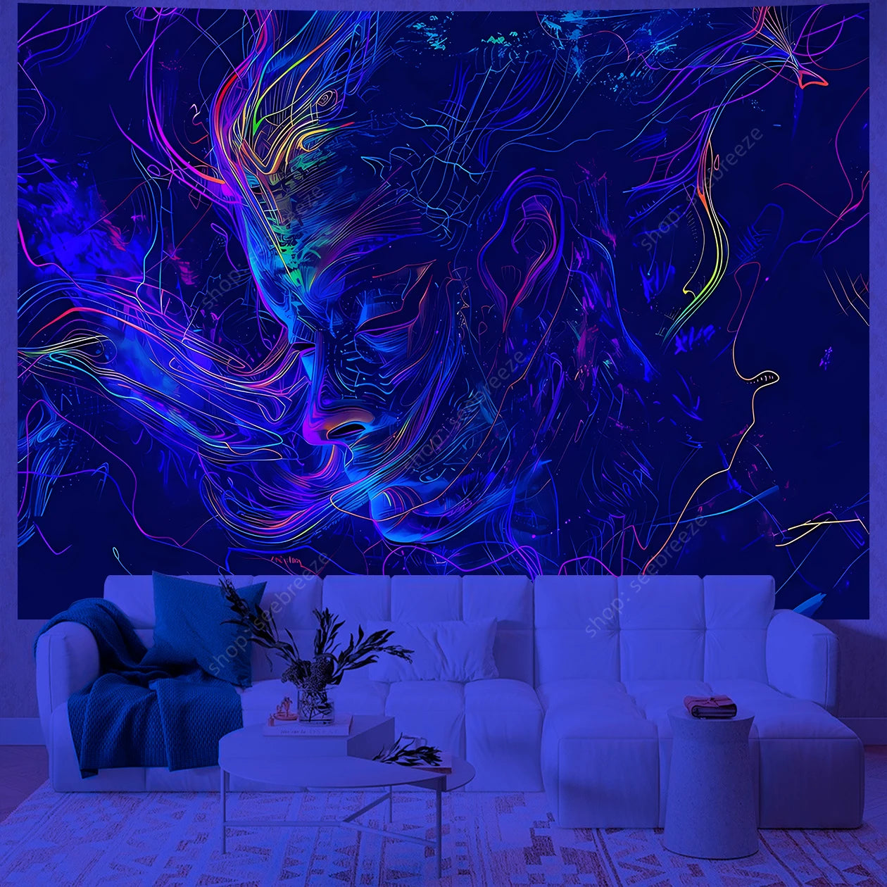 Psychedelic Mystic Face UV Reactive Tapestry Collection.