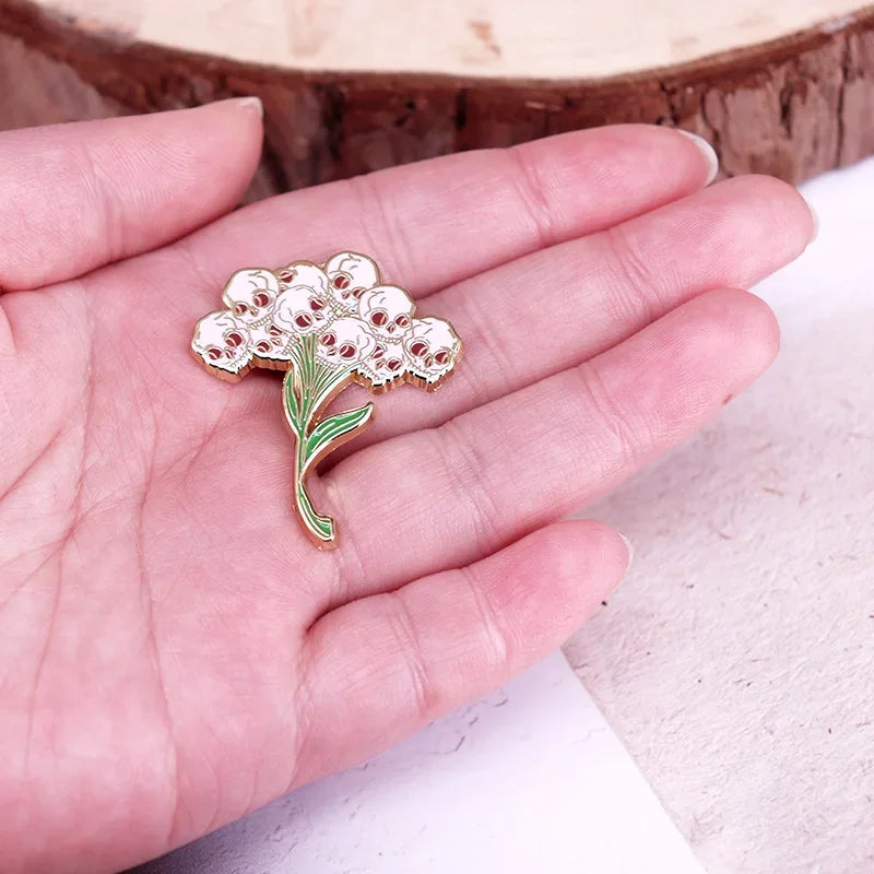 Pink Trippy Skull Bouquet Hard Enamel Pin.