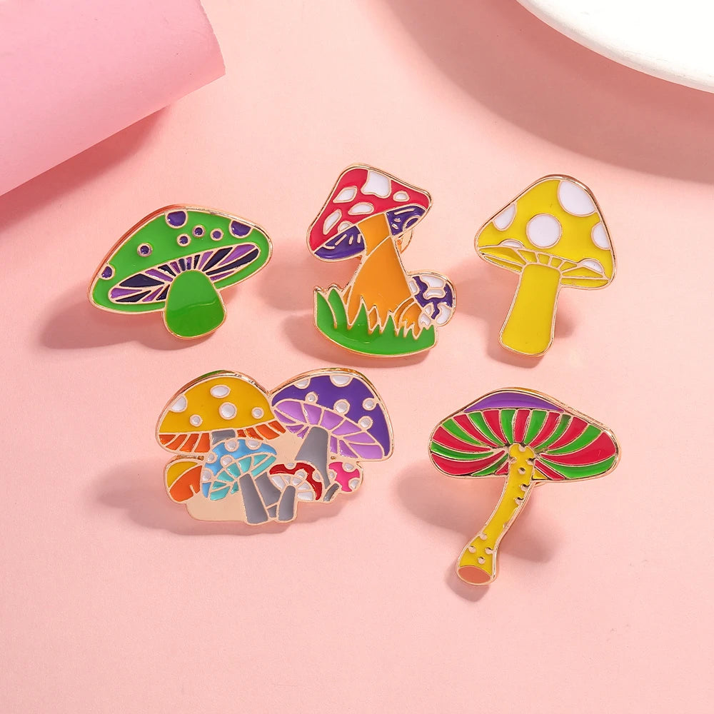 Mushroom Enamel Festival Pins.  Drip Pins