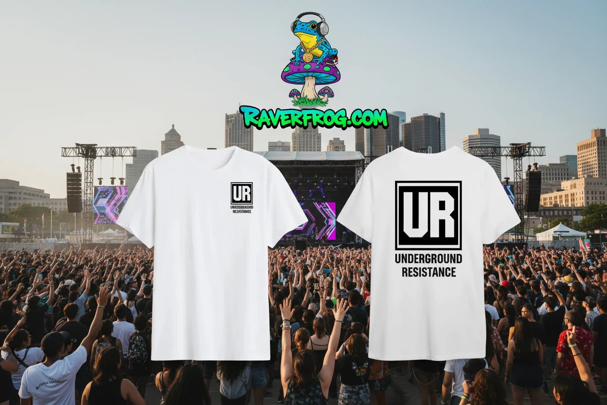 **JEFF MILS** Detroit Exclusive. Underground Resistance - Detroit Techno Pioneers. Jeff Mills and Robert Hood Exclusive T-Shirt.  Matching Hoodie Available.