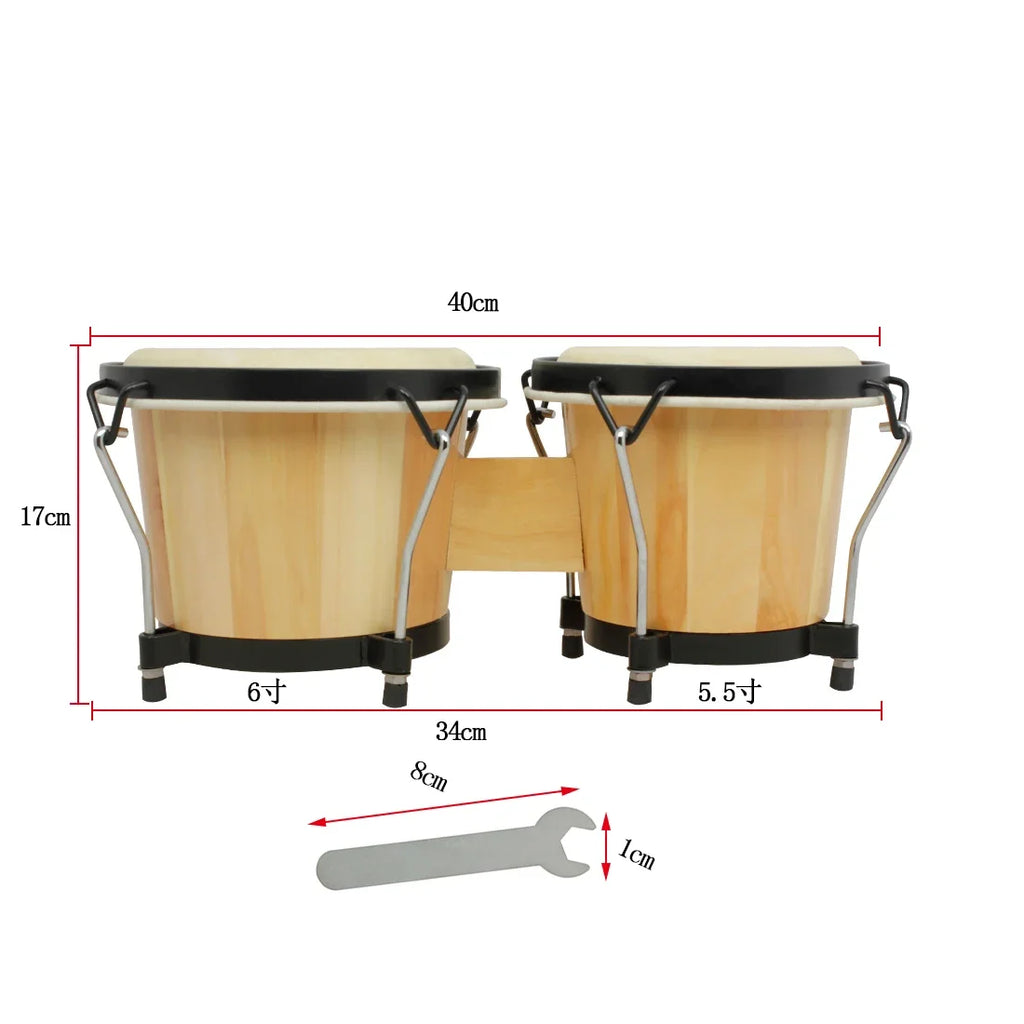 Pro Model.  IRIN 6 Inch Genuine Sheep Skin Bongo Drum Wooden Color Double-Drum Percussion Instrument African Jazz Style.  Amazing Sound!