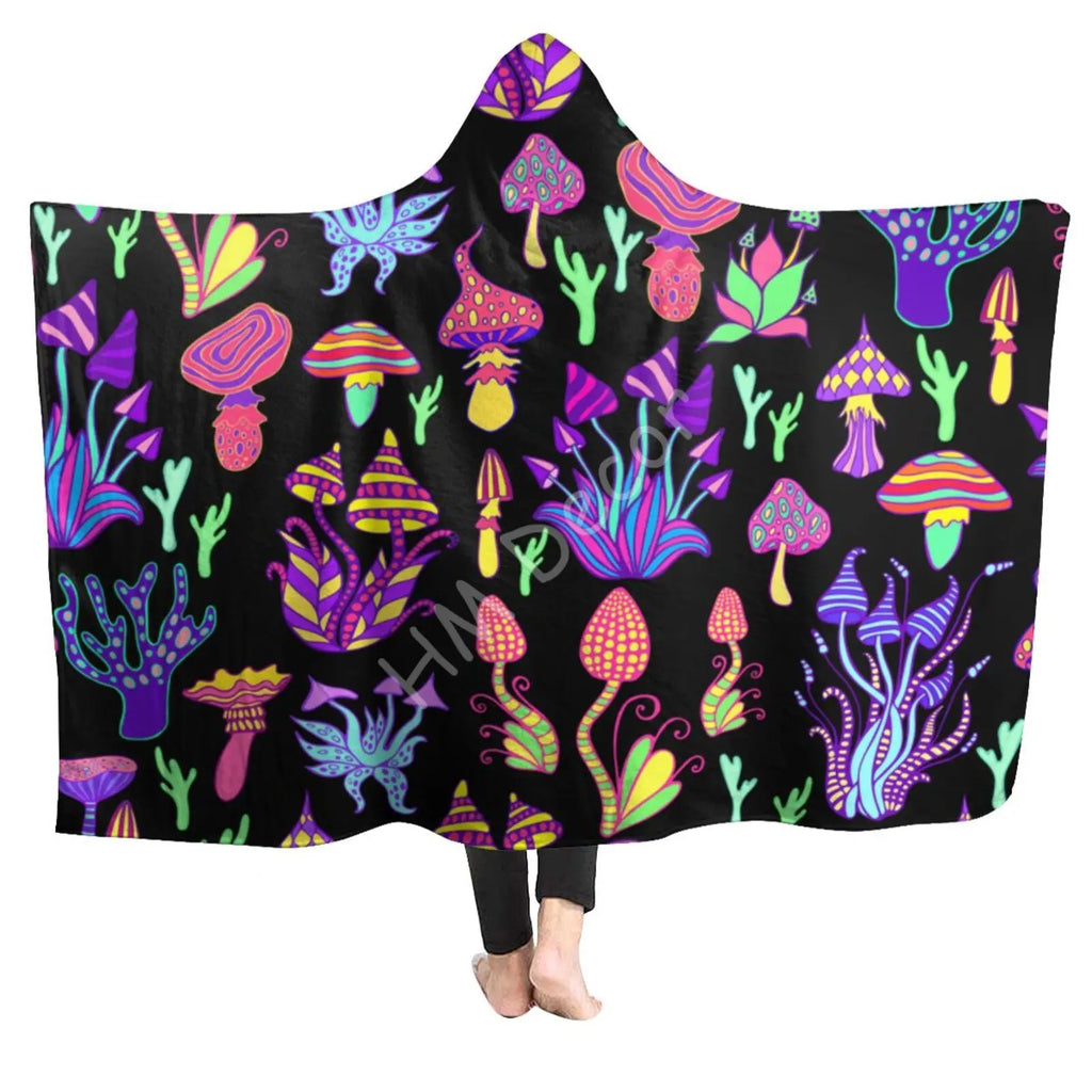 Trippy Shrooms Hooded Blanket.  Raverfrog Psychoactive Snuggle 🐸
