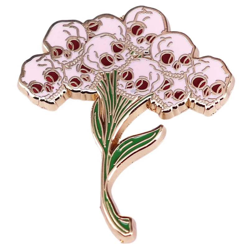 Pink Trippy Skull Bouquet Hard Enamel Pin.