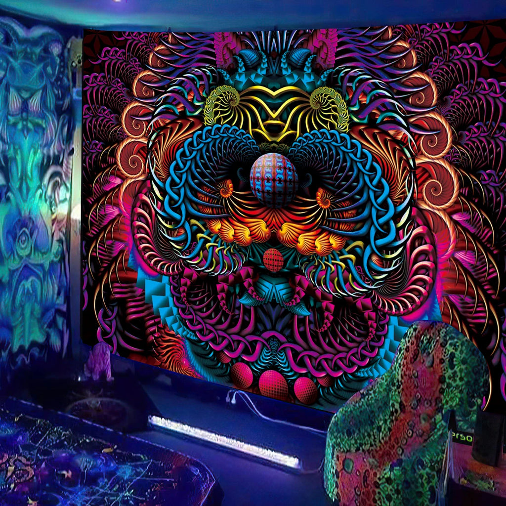 HD [UV] Black Light Psychedelic Mayan / Aztec Inspired Tapestry Collection
