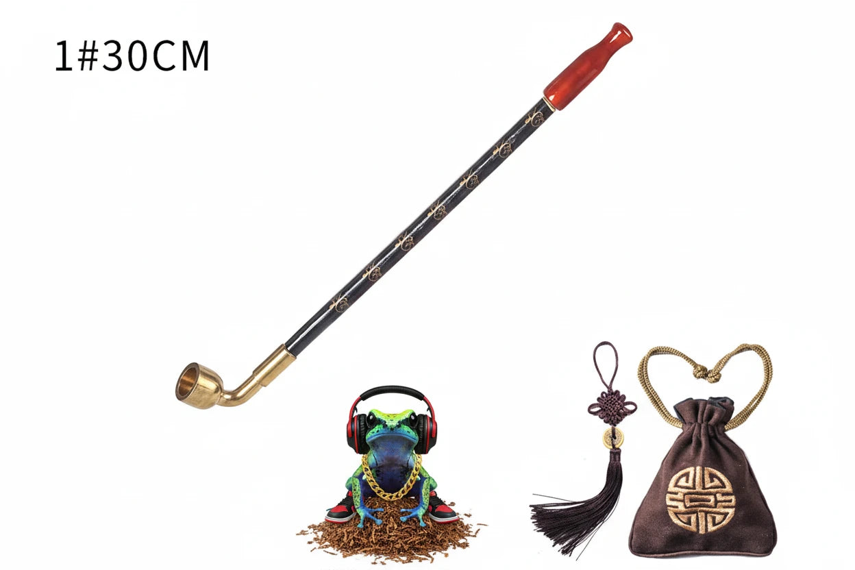 Premium Red Jade Chinese Long Stem Vintage Smoking Pipes With Tobacco bag S/M/L/XL🌸🌺 - Matching Leather Satchel in Raverfrog “Backpacks”
