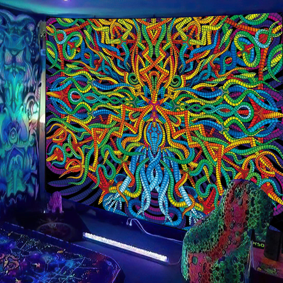 HD [UV] Black Light Psychedelic Mayan / Aztec Inspired Tapestry Collection