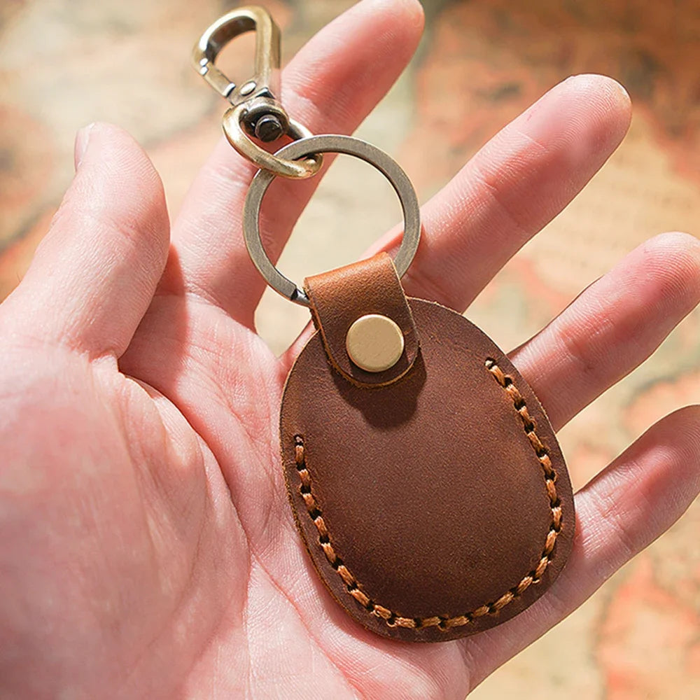 Handmade Genuine Leather Airtag Holder for Keys / Keychain.