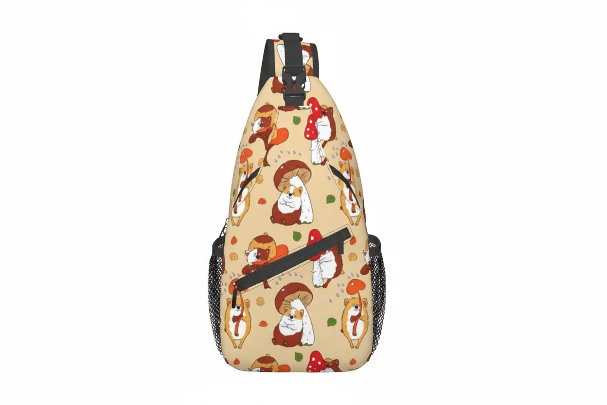 Naser’s Shroom Sack.  Colorful Magic Mushroom Casual Crossbody Backpack / Sling Bag.