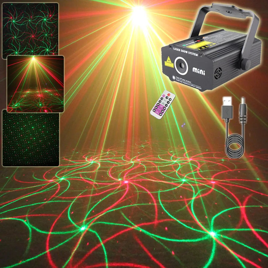 DJ - Stars Red Green Laser 4IN1 Patterns DJ Party Light Projector