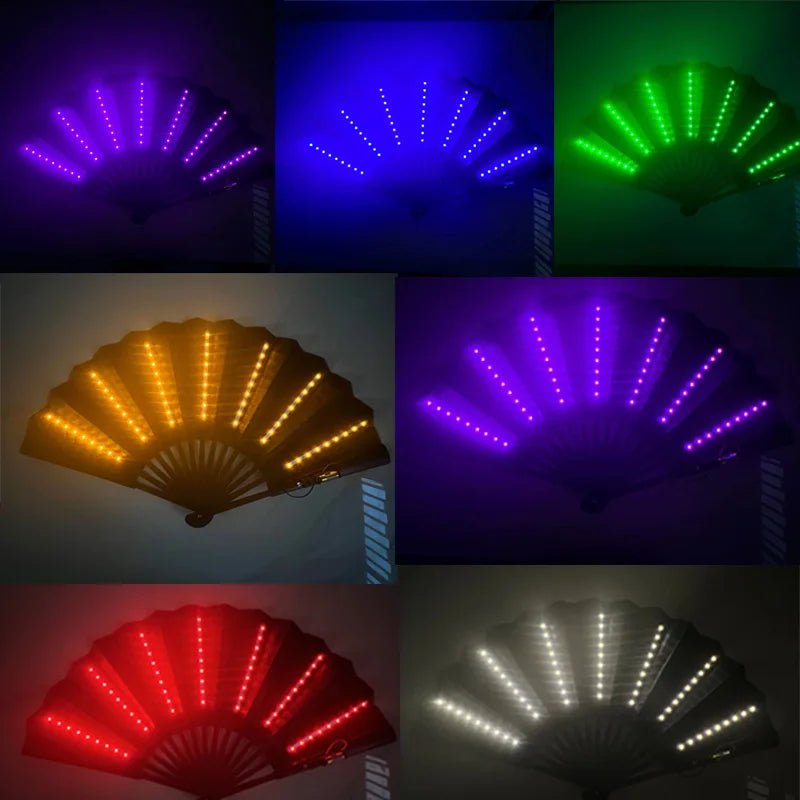 LED Glow Neon Folding Fans. Long Battery Life.