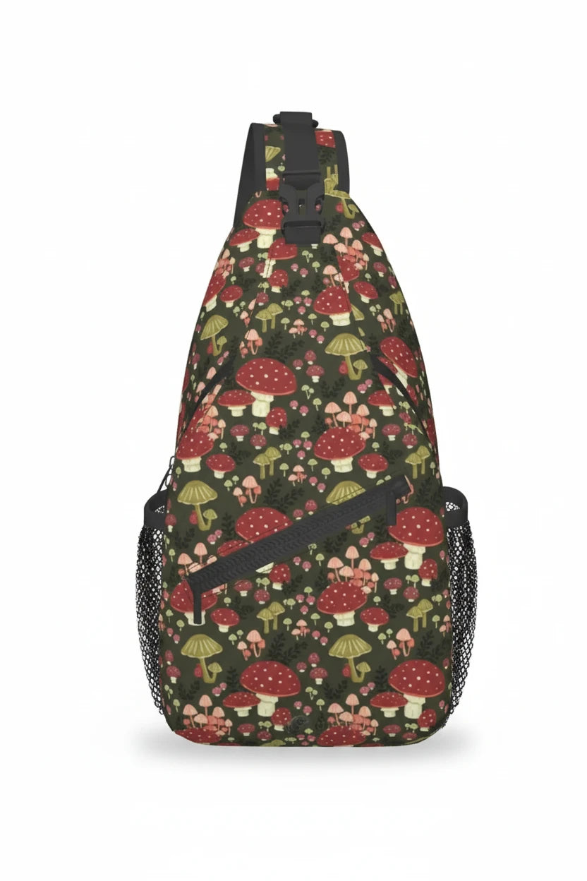 Naser’s Shroom Sack.  Colorful Magic Mushroom Casual Crossbody Backpack / Sling Bag.