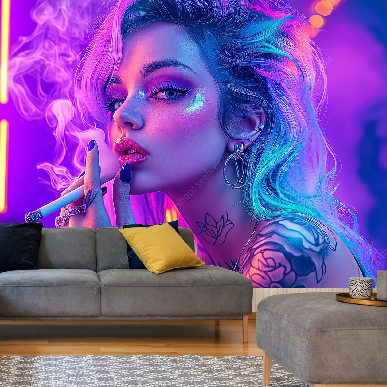 Stylized HD Graphic Sexy Smoker Tapestry Collection