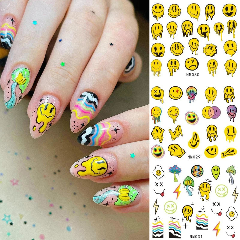 300 Piece Combo of Raver / Festival Themed Nail Decal patterns.  Everything you need in one place.