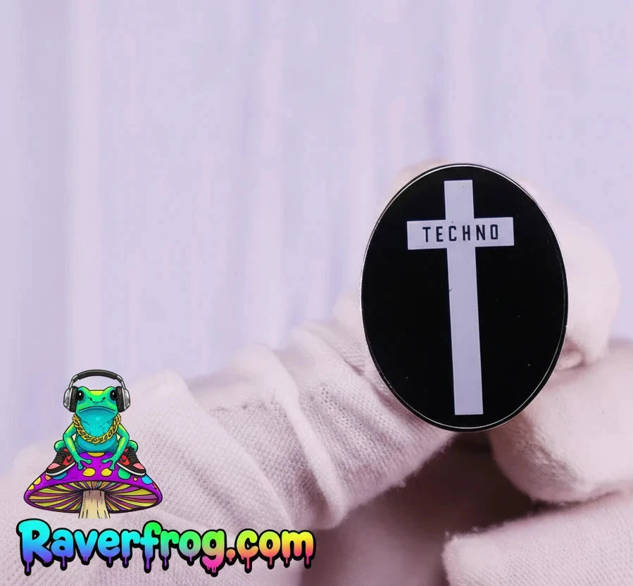 Techno Cross Enamel Drip Pin.