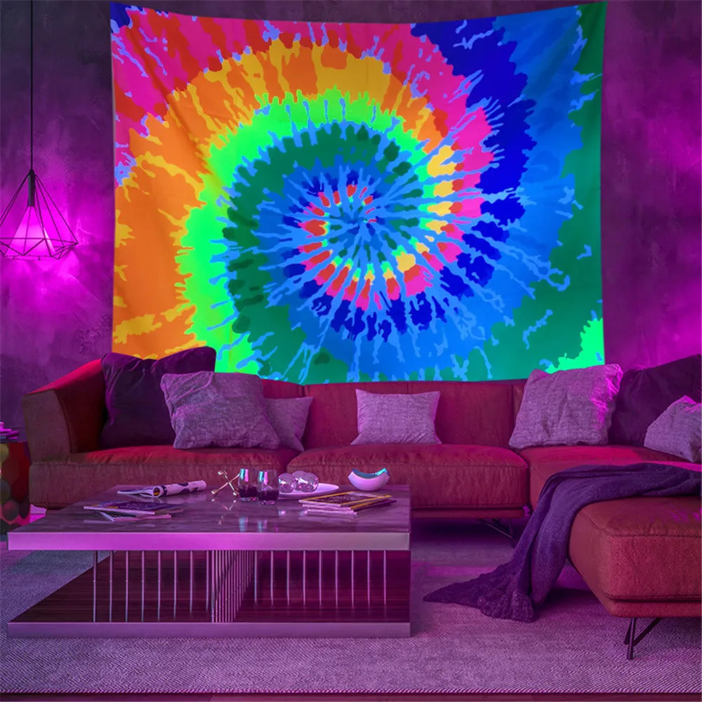 Fluorescent Trippy Namaste Tapestry Collection. Psychedelic Choices.