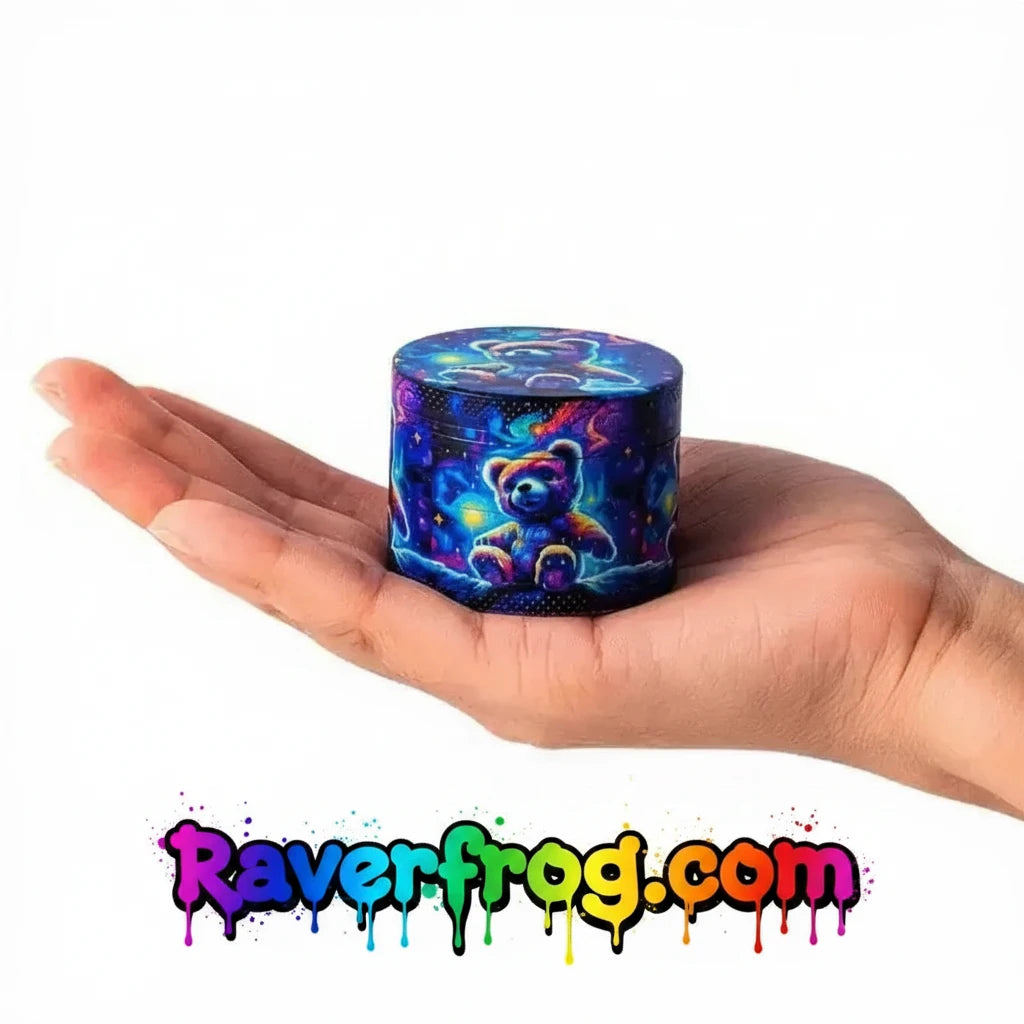2" Starry Night Neon Teddy Herb Grinder and Rolling Tray + Trimming Scissors + Keefe Scraper+ Pipe Multi-Tool.  100% Discreet Packaging!