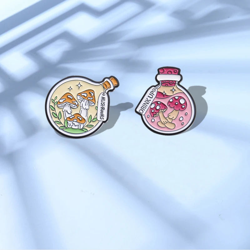 Mushrooms In A Bottle Enamel Festival  Pins