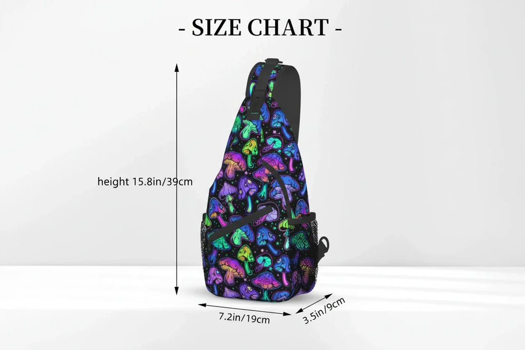 Naser’s Shroom Sack.  Colorful Magic Mushroom Casual Crossbody Backpack / Sling Bag.