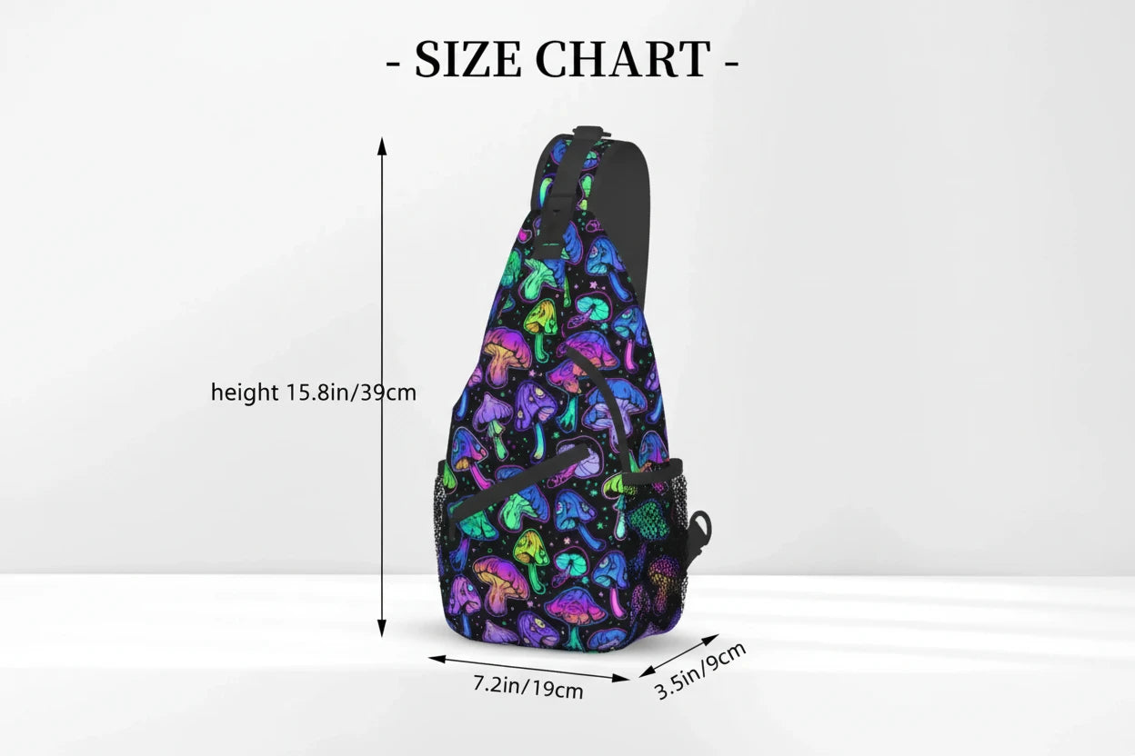 Naser’s Shroom Sack.  Colorful Magic Mushroom Casual Crossbody Backpack / Sling Bag.