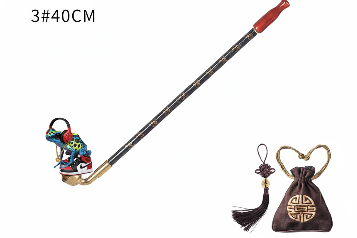 Premium Red Jade Chinese Long Stem Vintage Smoking Pipes With Tobacco bag S/M/L/XL🌸🌺 - Matching Leather Satchel in Raverfrog “Backpacks”