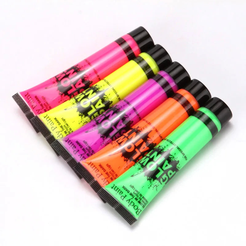 5-6Pcs Florescent UV Glow Body Paint.  Non-Toxic.