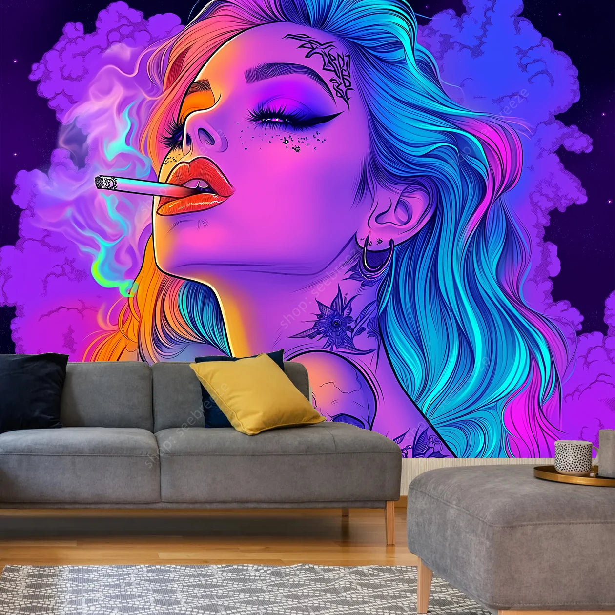 Stylized HD Graphic Sexy Smoker Tapestry Collection