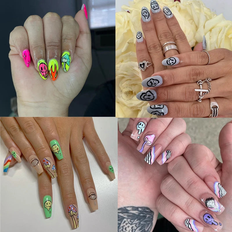 300 Piece Combo of Raver / Festival Themed Nail Decal patterns.  Everything you need in one place.