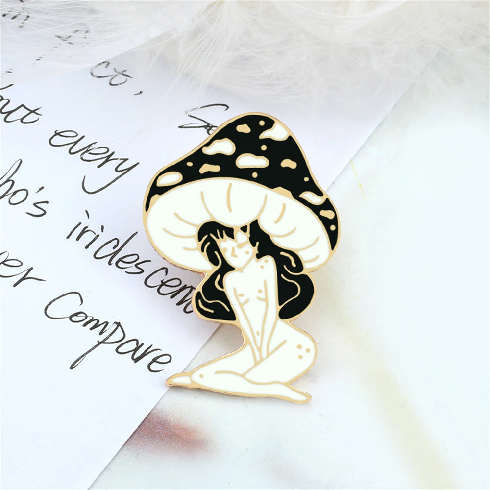 Mushroom Trippy Sisters Enamel Drip Pins.