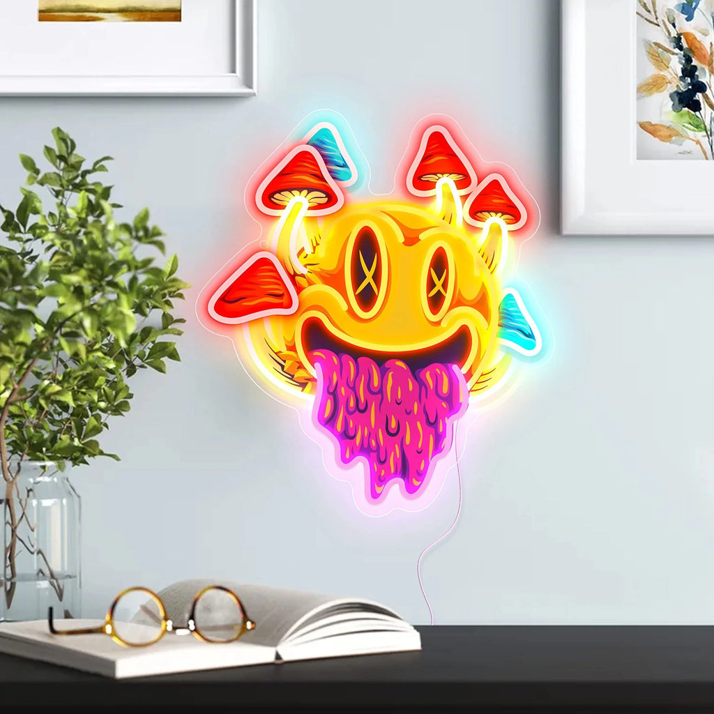 Happy Mushroom Thoughts - High Quality- Unique Neon Sign. Bright and Built to last. Premium Components.