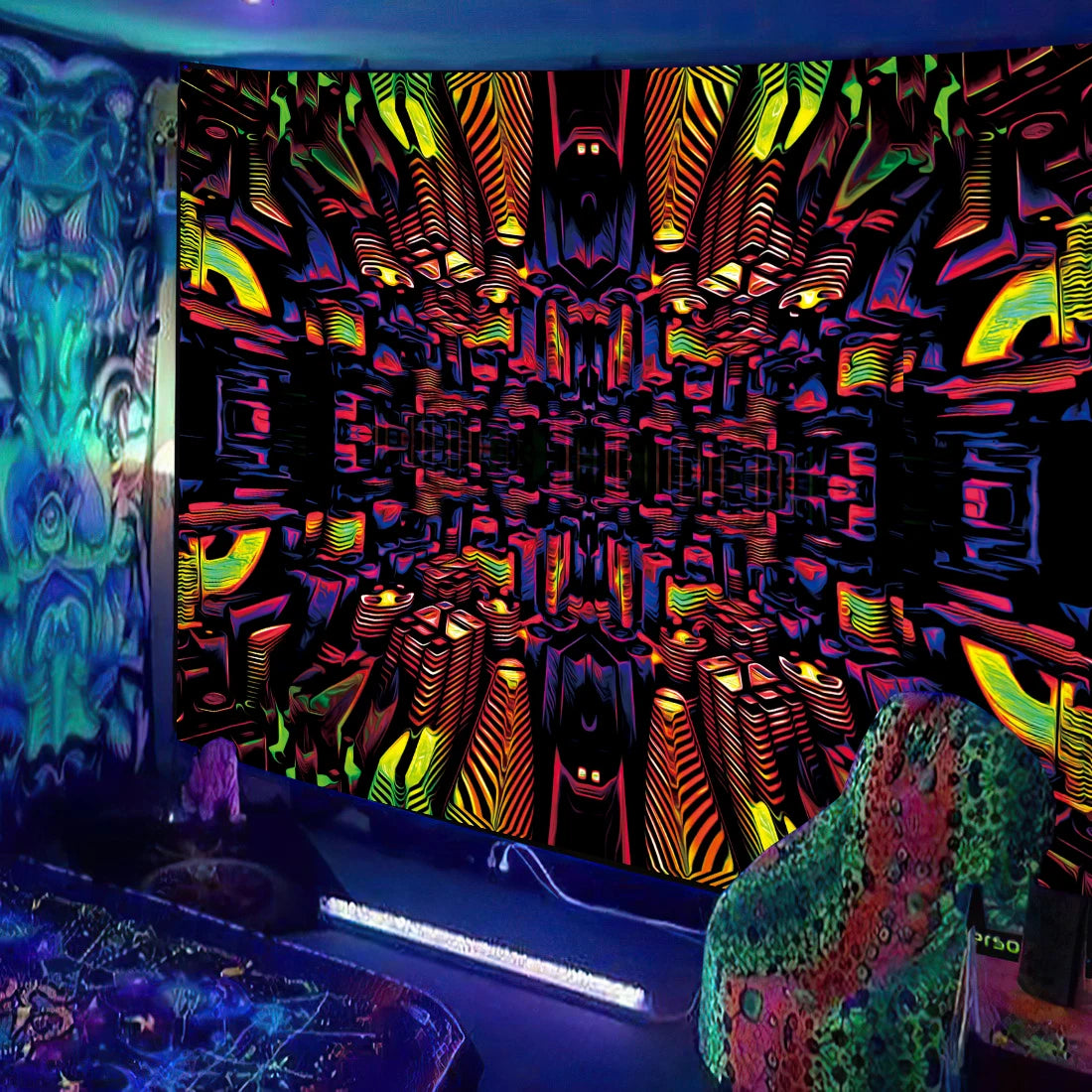 HD [UV] Black Light Psychedelic Mayan / Aztec Inspired Tapestry Collection