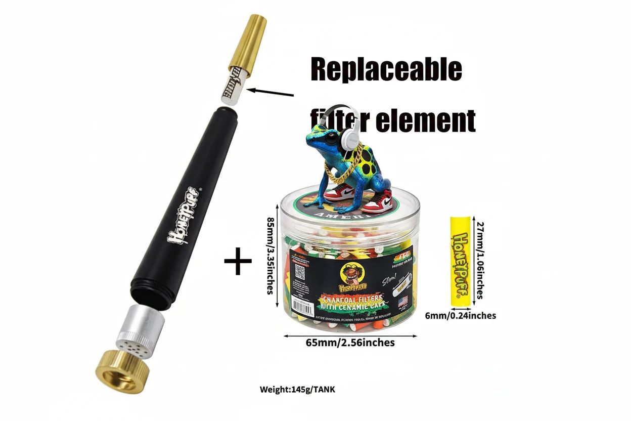 Bulk 6mm Ceramic Activated Charcoal Smoking Pipe Filter Disposable. Universal Filters + Premium Metallic 1 Hitter Pipe Bundle Deal.