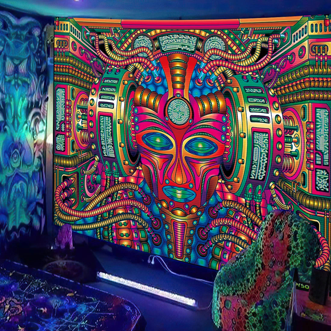 HD [UV] Black Light Psychedelic Mayan / Aztec Inspired Tapestry Collection