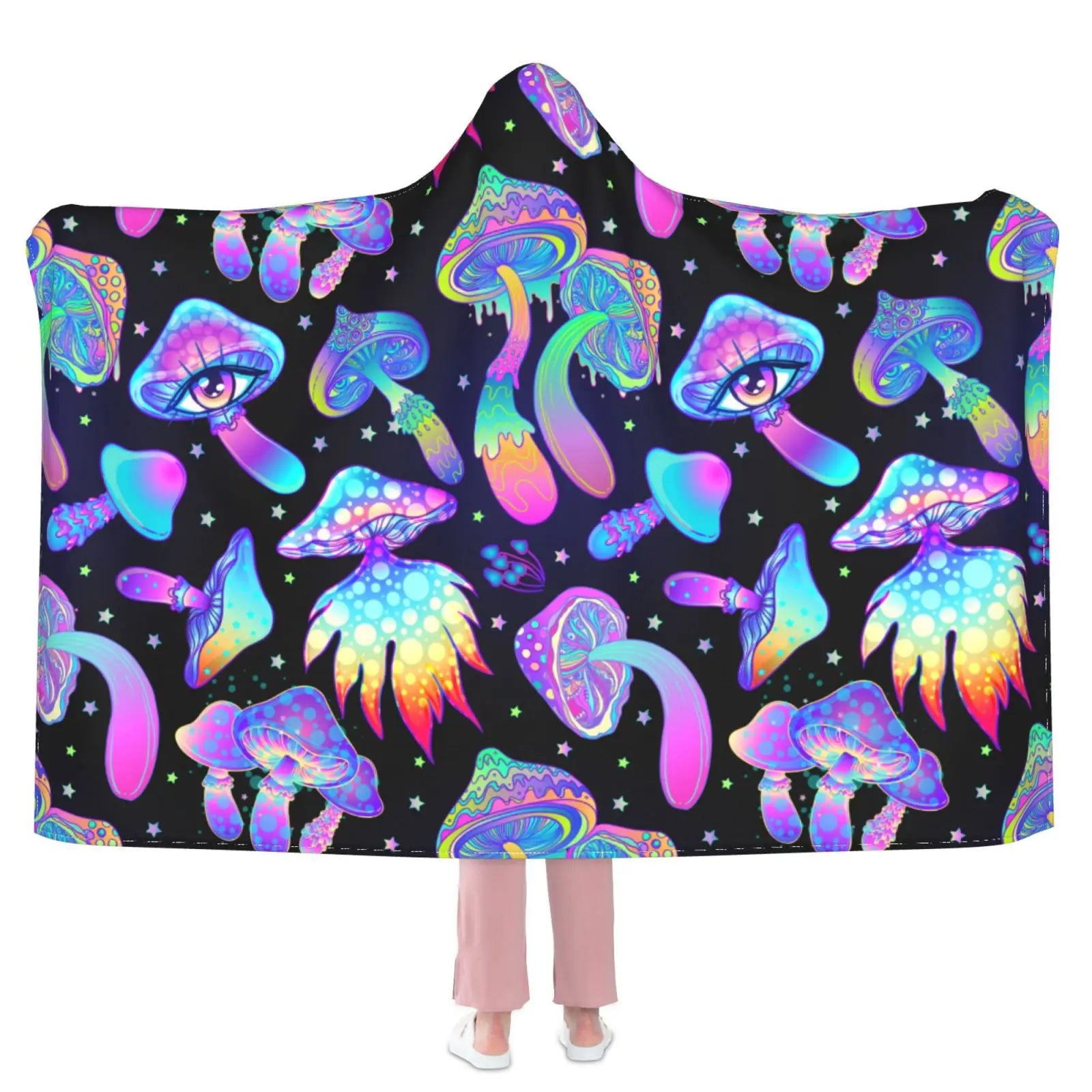 Trippy Shrooms Hooded Blanket.  Raverfrog Psychoactive Snuggle 🐸