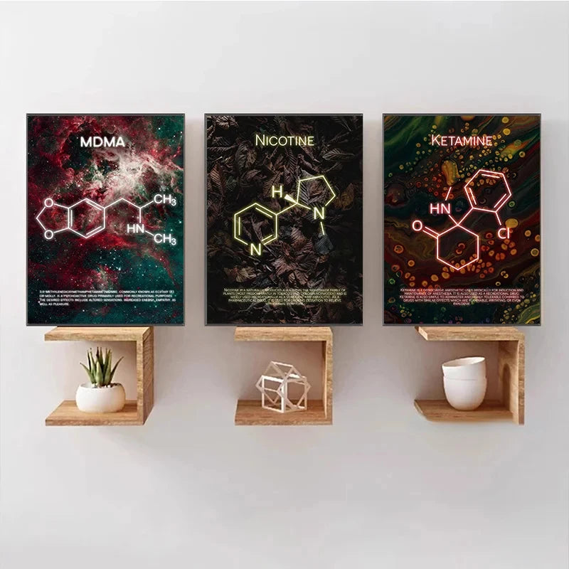 World’s Best Molecules!! Chemical Formula Drug Molecules Waterproof Wall Art. Any Size  - 1 price.