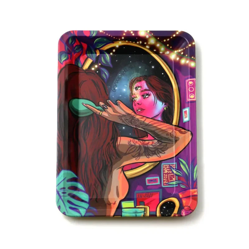 Light-Weight / Durable HD Graphic Metal Rolling Trays.  14 Design Choices.  Medium Sized - (120mm x 180mm)