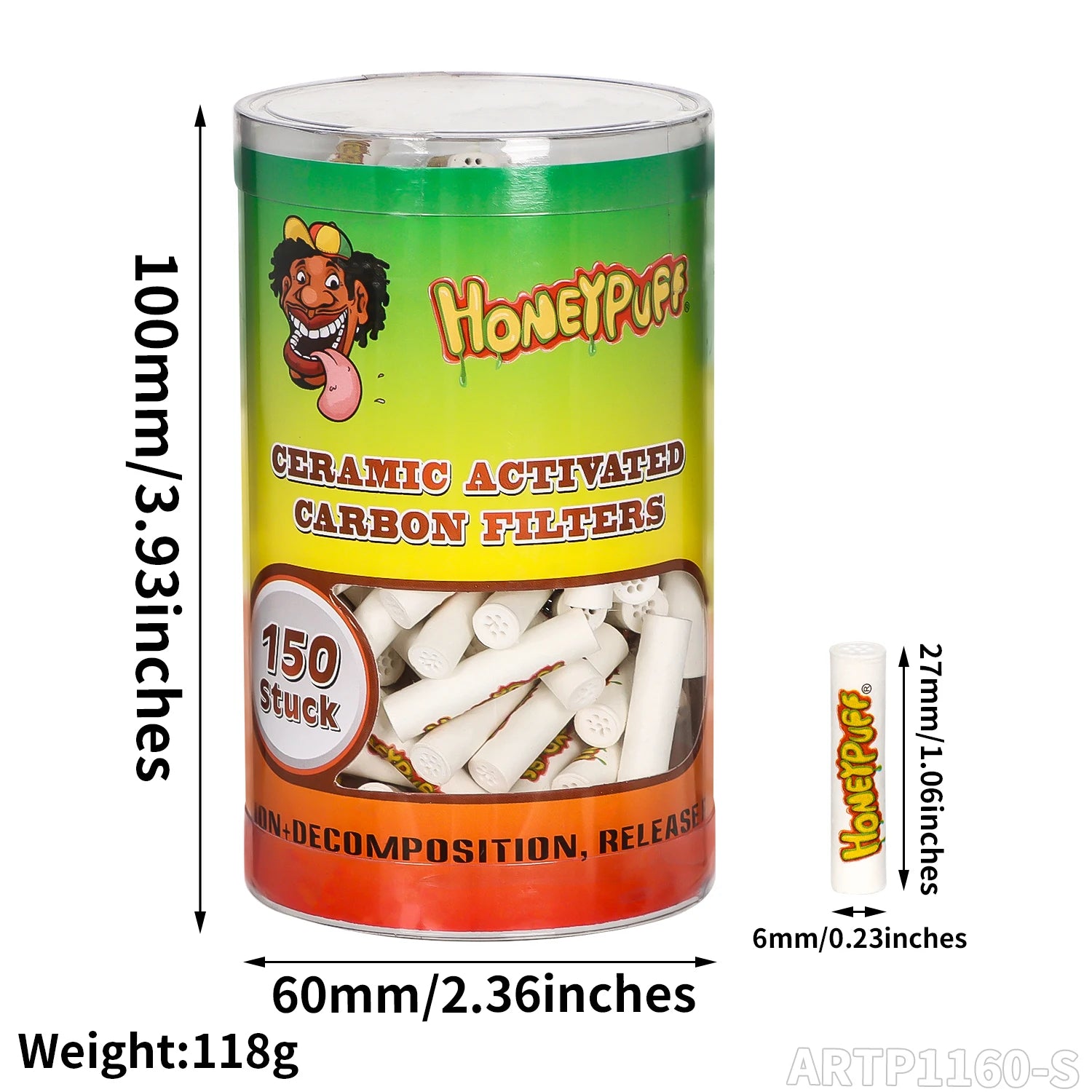 HONEYPUFF BULK 150pcs 6mm Ceramic Activated Carbon Smoking Filter Tips