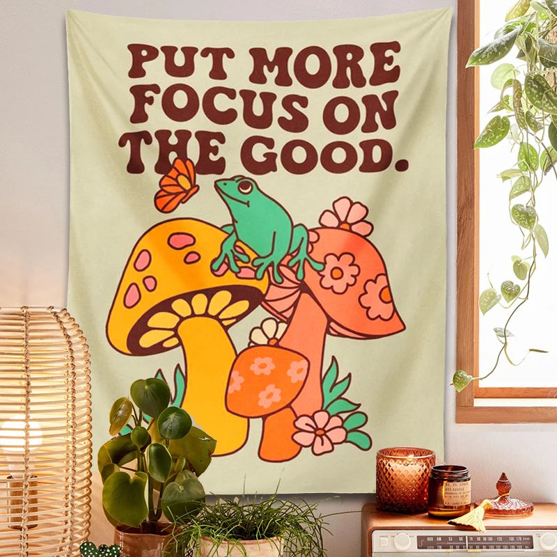 Positive Raverfrog & Mushroom Tapestry.  🐸🍄🍄‍🟫